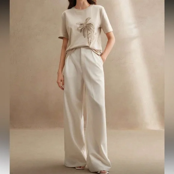 Beige Palm tree Embellished Women's Top - Picture 6 of 6